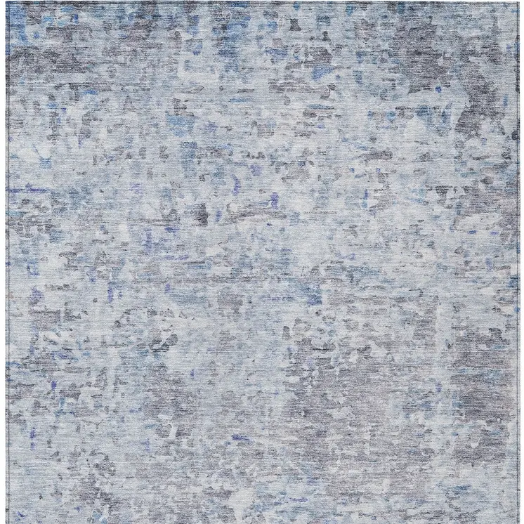 3' X 5' Sky Blue Charcoal And Ivory Abstract Washable Indoor Outdoor Area Rug