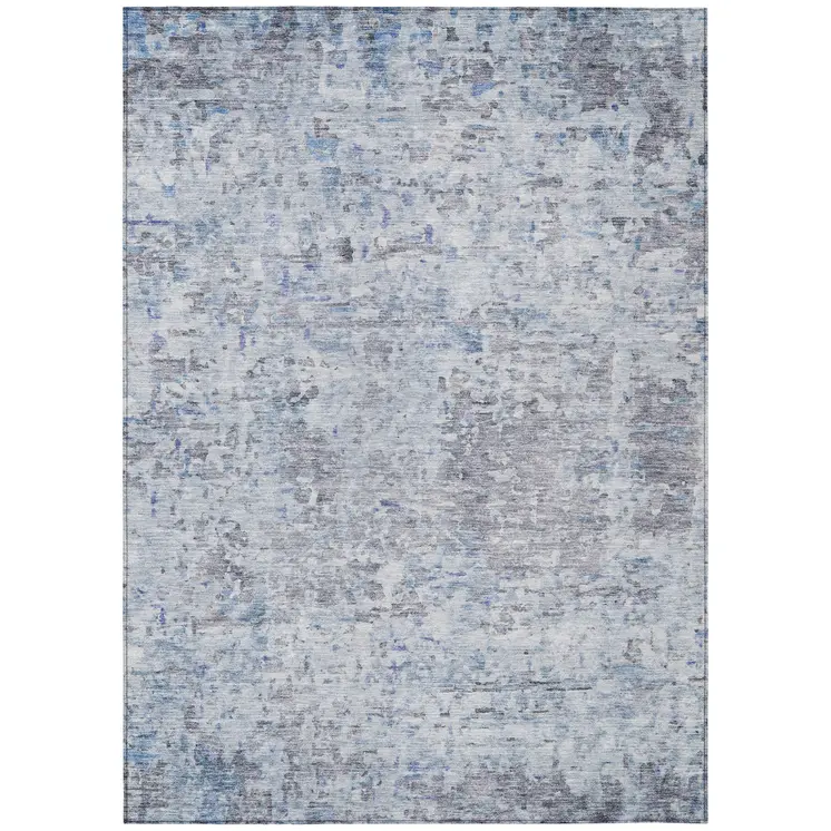 3' X 5' Sky Blue Charcoal And Ivory Abstract Washable Indoor Outdoor Area Rug