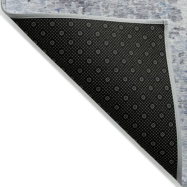 3' X 5' Sky Blue Charcoal And Ivory Abstract Washable Indoor Outdoor Area Rug