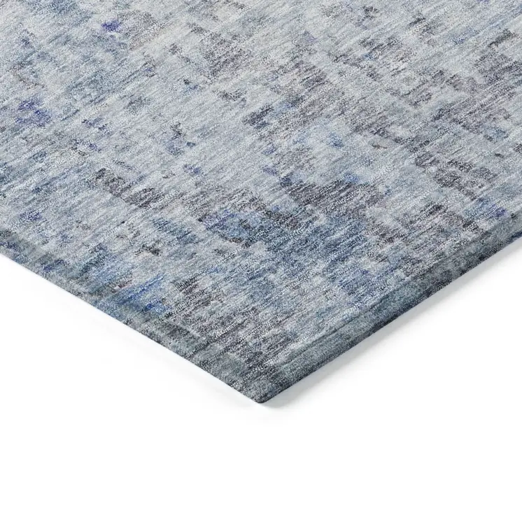 9' X 12' Sky Blue Charcoal And Ivory Abstract Washable Indoor Outdoor Area Rug