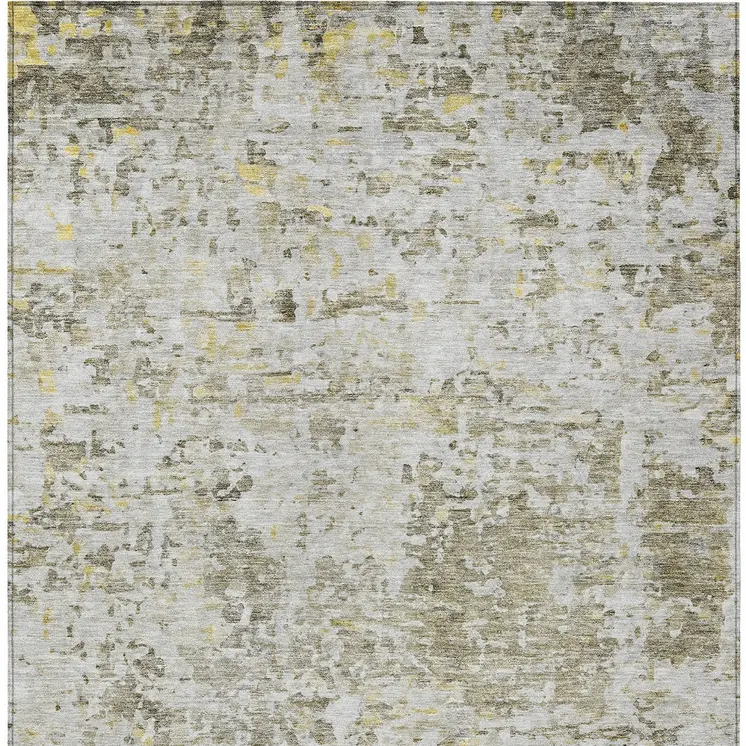 3' X 5' Taupe Light Yellow And Ivory Abstract Washable Indoor Outdoor Area Rug