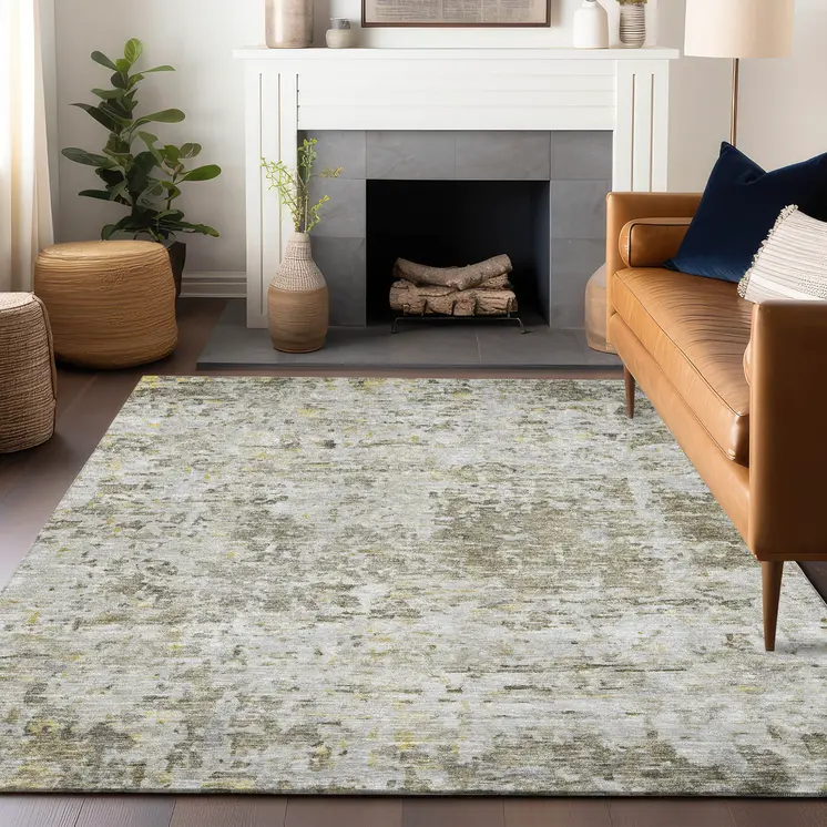 3' X 5' Taupe Light Yellow And Ivory Abstract Washable Indoor Outdoor Area Rug