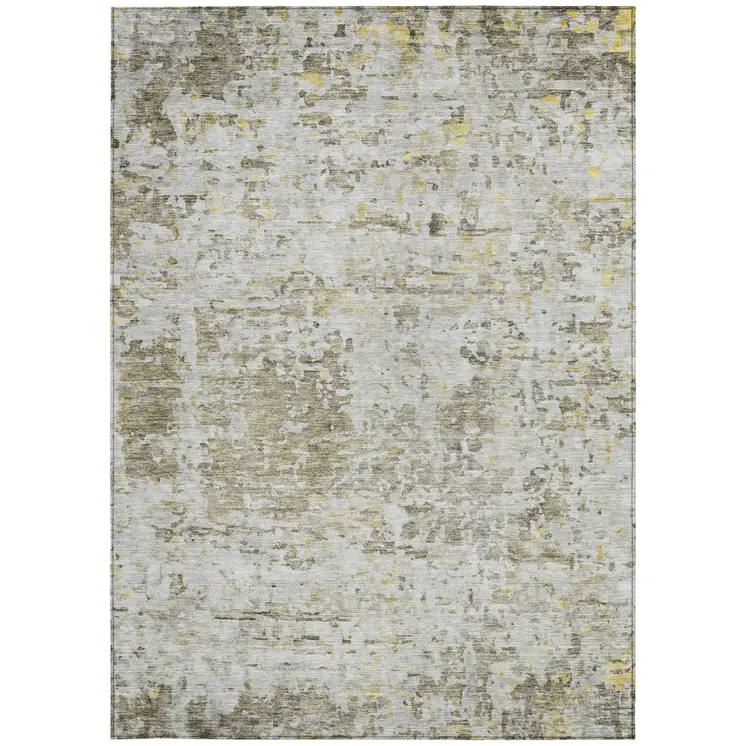 5' X 8' Taupe Light Yellow And Ivory Abstract Washable Indoor Outdoor Area Rug