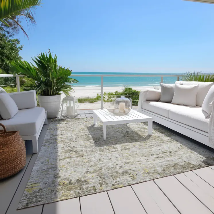 5' X 8' Taupe Light Yellow And Ivory Abstract Washable Indoor Outdoor Area Rug