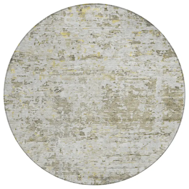8' Taupe Light Yellow And Ivory Round Abstract Washable Indoor Outdoor Area Rug