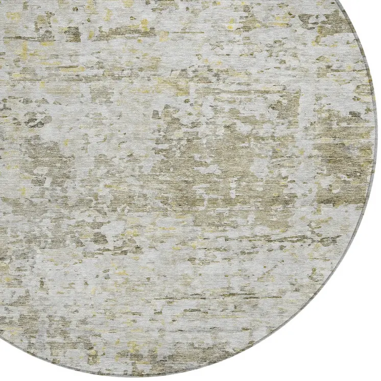 8' Taupe Light Yellow And Ivory Round Abstract Washable Indoor Outdoor Area Rug
