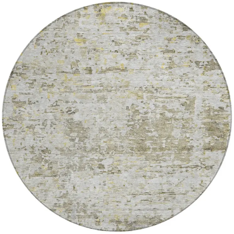 8' Taupe Light Yellow And Ivory Round Abstract Washable Indoor Outdoor Area Rug