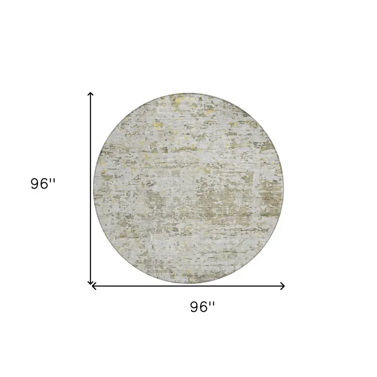8' Taupe Light Yellow And Ivory Round Abstract Washable Indoor Outdoor Area Rug