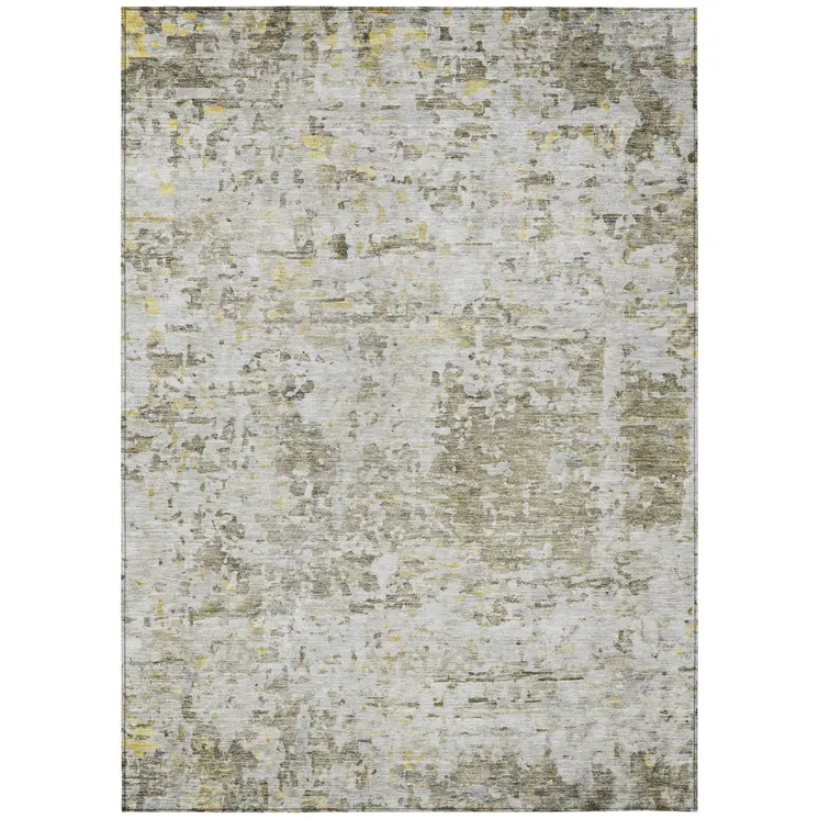 10' X 14' Taupe Light Yellow And Ivory Abstract Washable Indoor Outdoor Area Rug