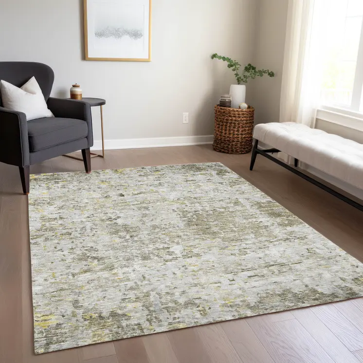 10' X 14' Taupe Light Yellow And Ivory Abstract Washable Indoor Outdoor Area Rug