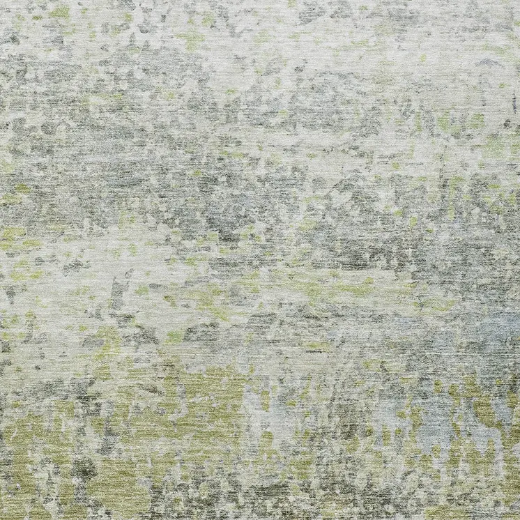 5' X 8' Artichoke Green Gray And Ivory Abstract Washable Indoor Outdoor Area Rug
