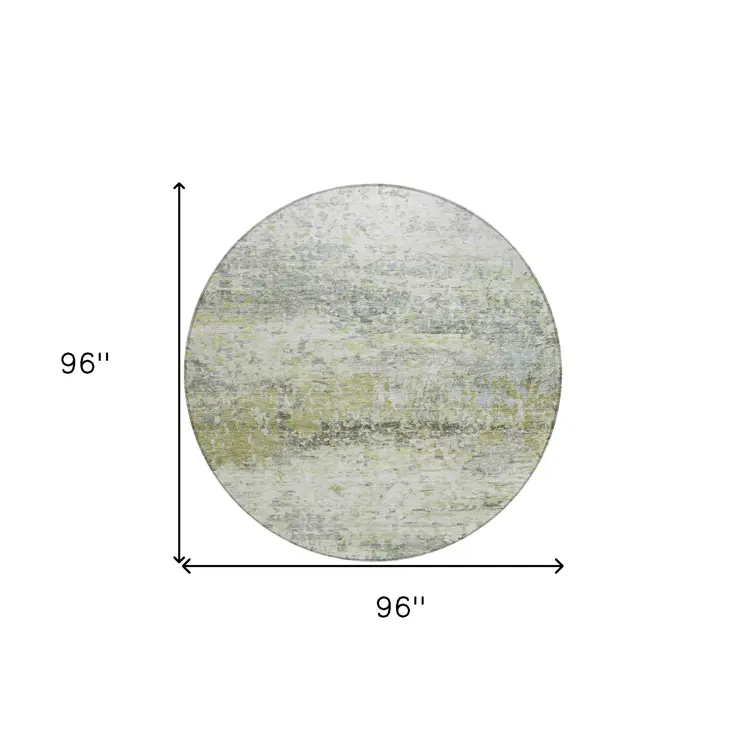 8' Artichoke Green Gray And Ivory Round Abstract Washable Indoor Outdoor Area Rug