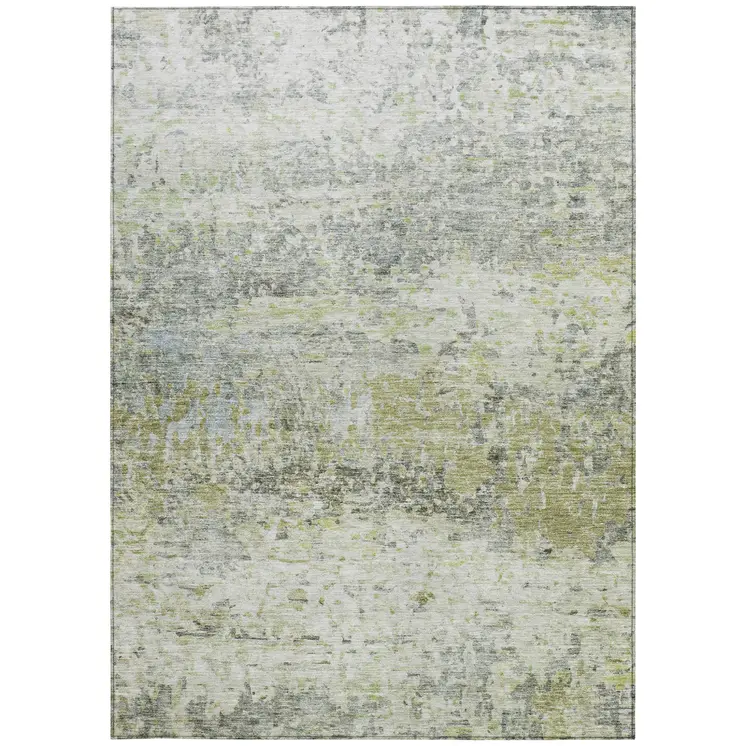 8' X 10' Artichoke Green Gray And Ivory Abstract Washable Indoor Outdoor Area Rug