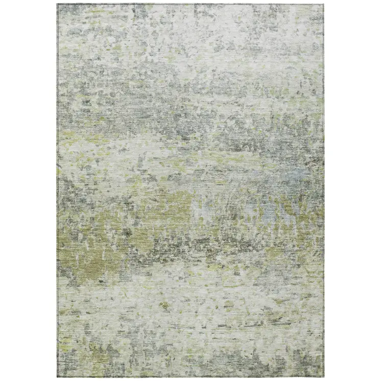 8' X 10' Artichoke Green Gray And Ivory Abstract Washable Indoor Outdoor Area Rug