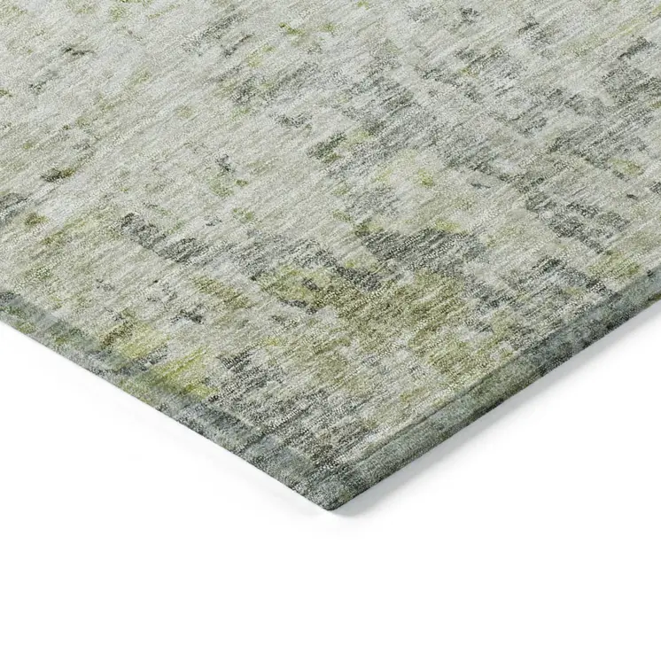 8' X 10' Artichoke Green Gray And Ivory Abstract Washable Indoor Outdoor Area Rug