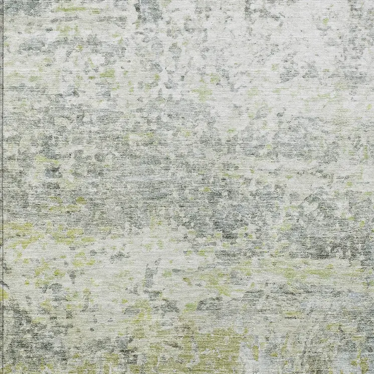 9' X 12' Artichoke Green Gray And Ivory Abstract Washable Indoor Outdoor Area Rug