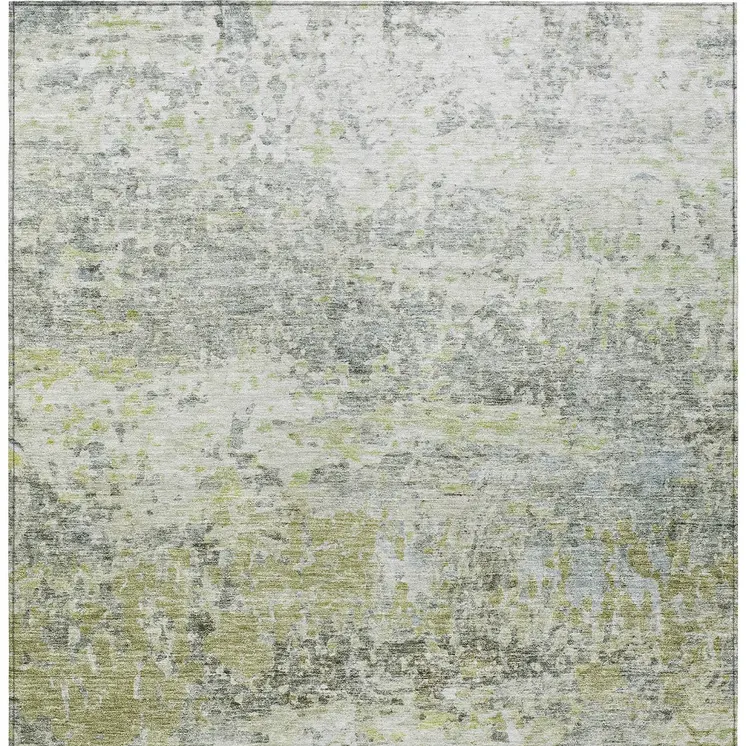 10' X 14' Artichoke Green Gray And Ivory Abstract Washable Indoor Outdoor Area Rug