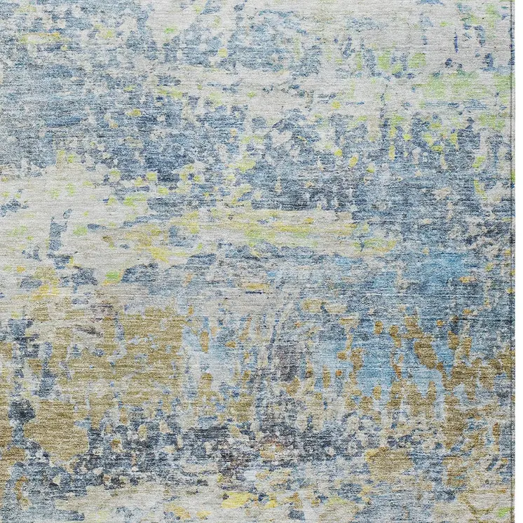 3' X 5' Blue Green And Ivory Abstract Washable Indoor Outdoor Area Rug