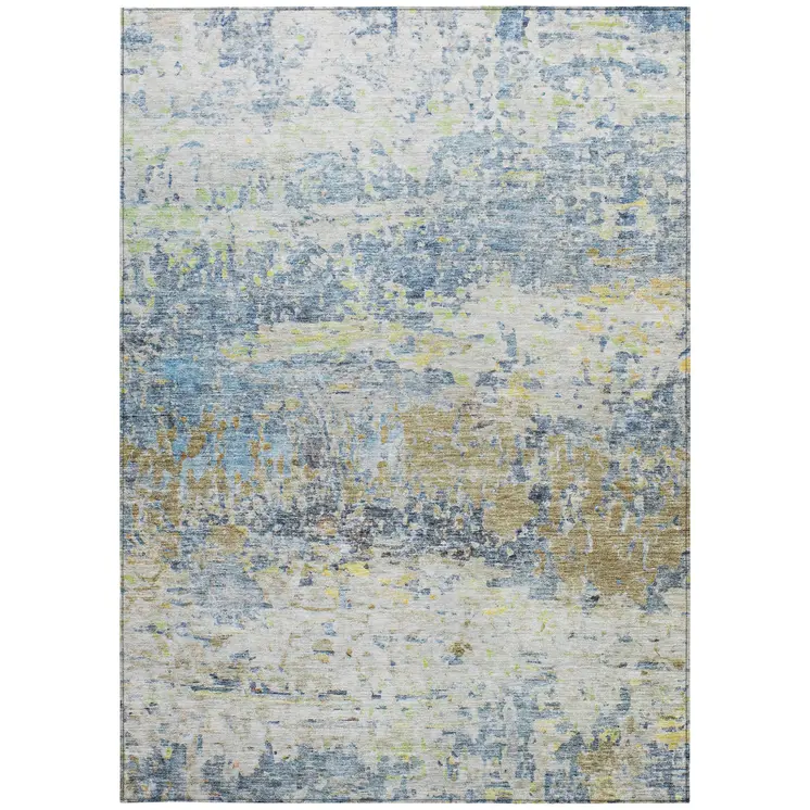 8' X 10' Blue Green And Ivory Abstract Washable Indoor Outdoor Area Rug