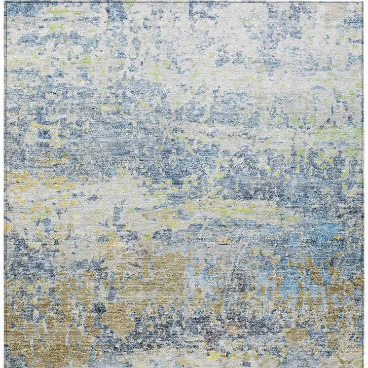 10' X 14' Blue Green And Ivory Abstract Washable Indoor Outdoor Area Rug