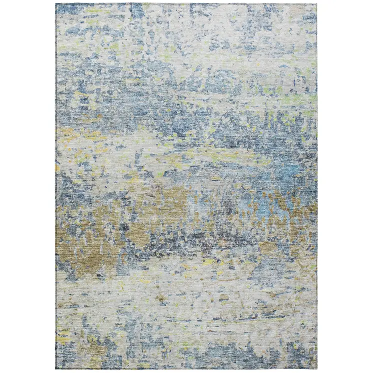 10' X 14' Blue Green And Ivory Abstract Washable Indoor Outdoor Area Rug