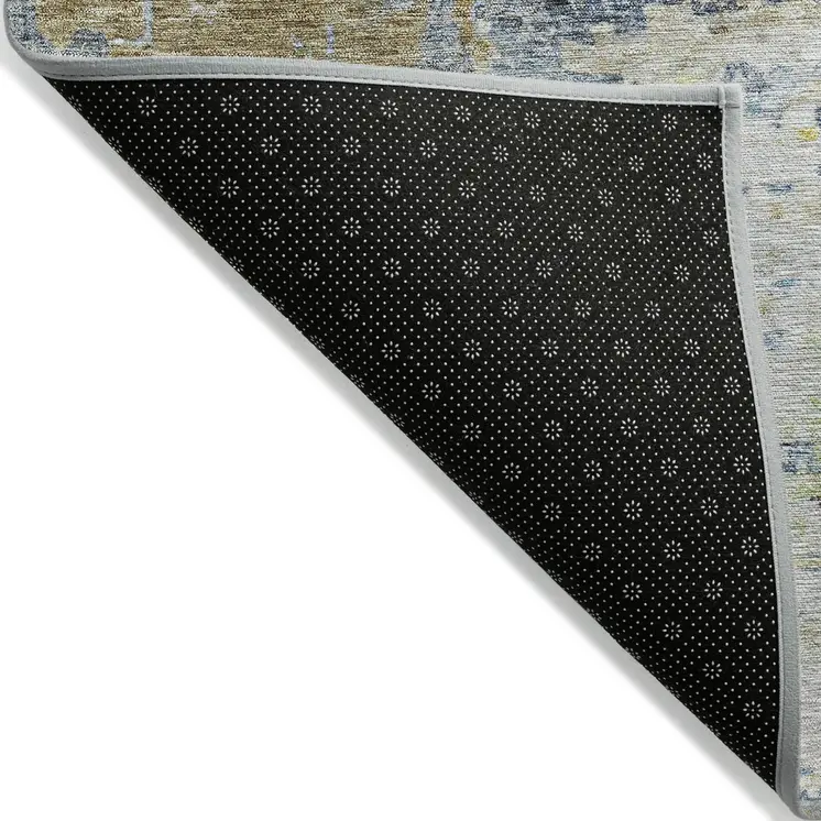 10' X 14' Blue Green And Ivory Abstract Washable Indoor Outdoor Area Rug