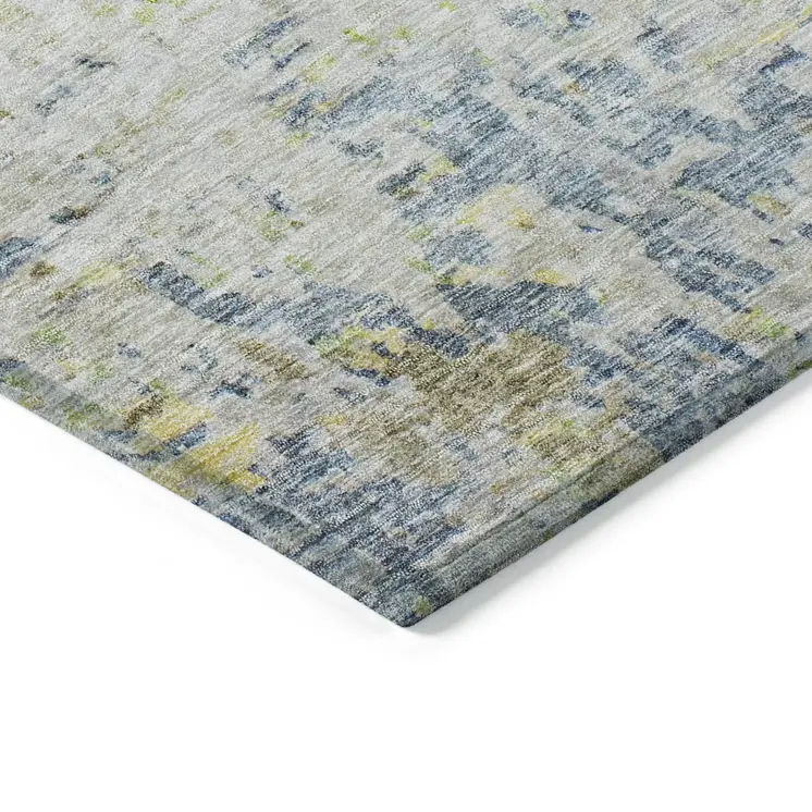 10' X 14' Blue Green And Ivory Abstract Washable Indoor Outdoor Area Rug