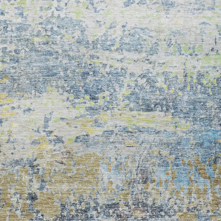10' X 14' Blue Green And Ivory Abstract Washable Indoor Outdoor Area Rug