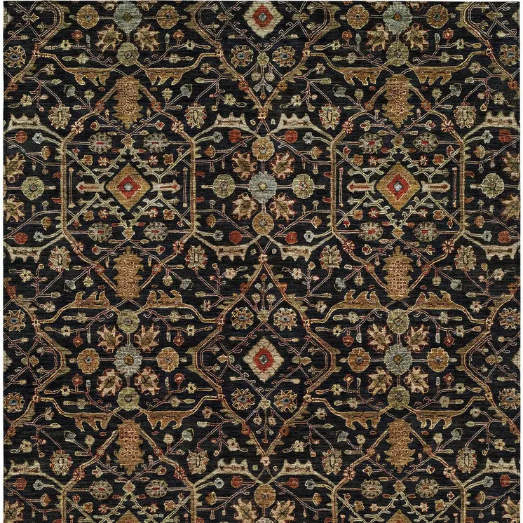 3' X 5' Black Brown And Red Floral Washable Indoor Outdoor Area Rug