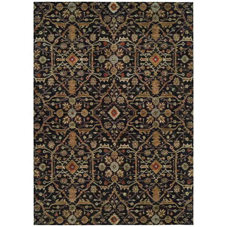 3' X 5' Black Brown And Red Floral Washable Indoor Outdoor Area Rug