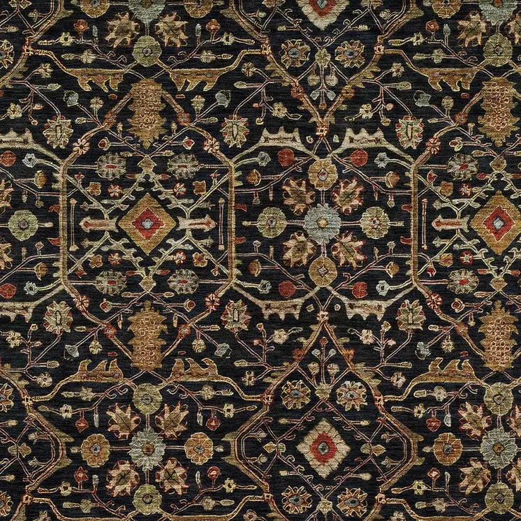 3' X 5' Black Brown And Red Floral Washable Indoor Outdoor Area Rug