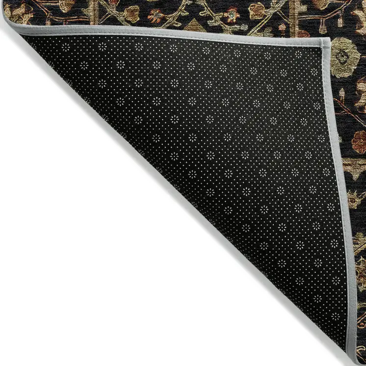 8' Black Brown And Red Round Floral Washable Indoor Outdoor Area Rug