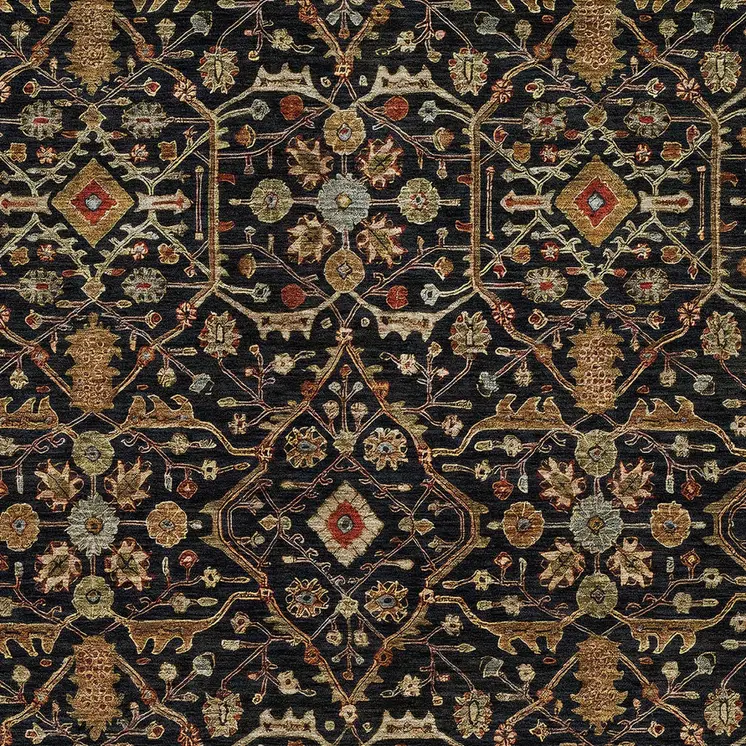 8' X 10' Black Brown And Red Floral Washable Indoor Outdoor Area Rug