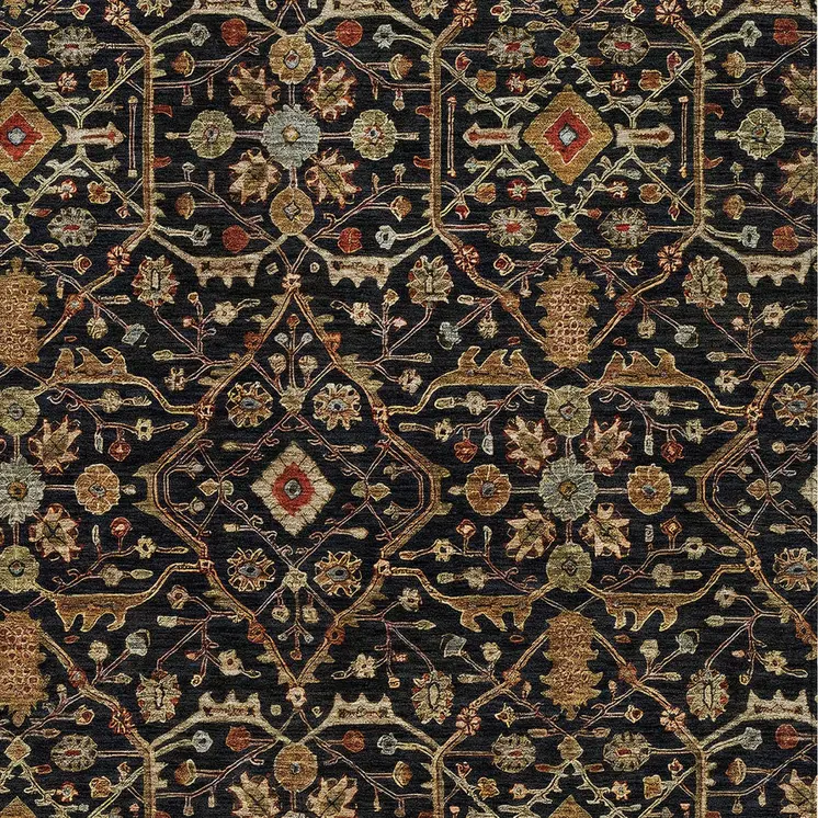 9' X 12' Black Brown And Red Floral Washable Indoor Outdoor Area Rug
