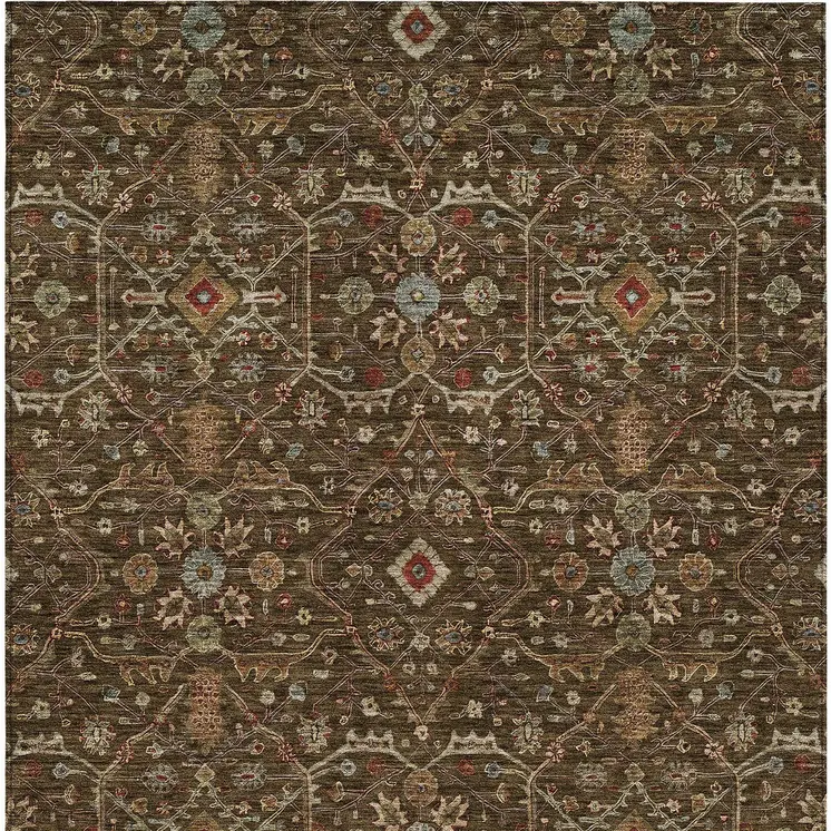 3' X 5' Chocolate Red And Green Floral Washable Indoor Outdoor Area Rug