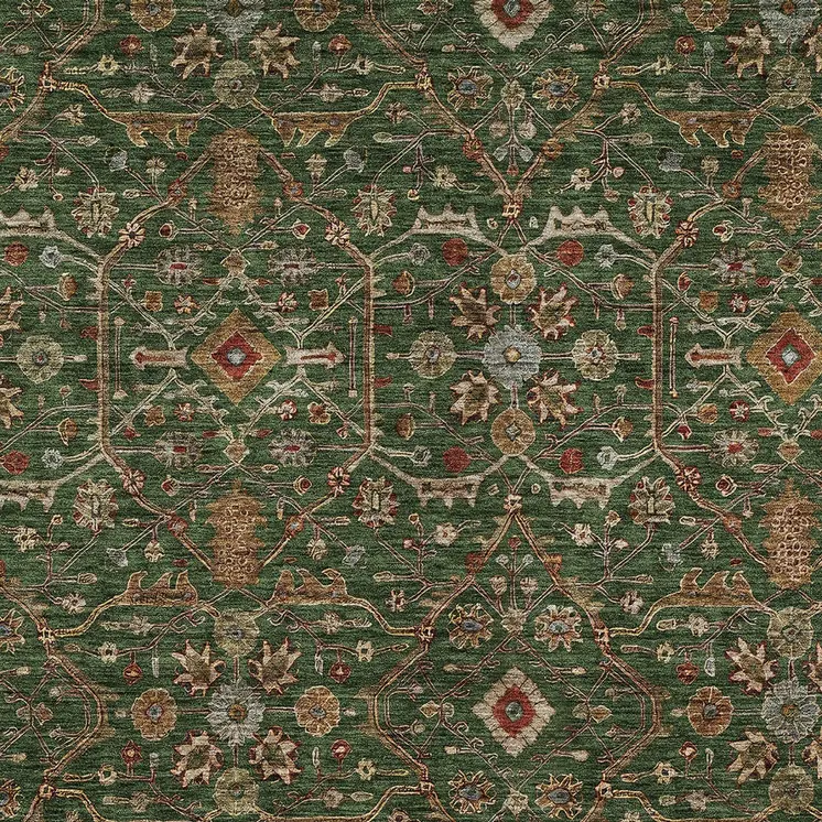 3' X 5' Emerald Brown And Red Floral Washable Indoor Outdoor Area Rug