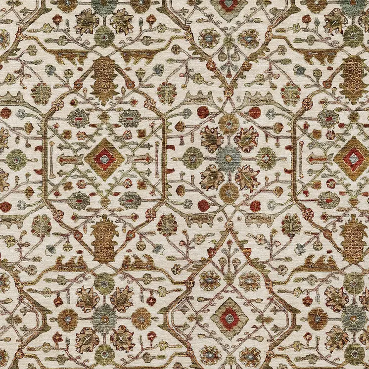8' X 10' Ivory Brown And Red Floral Washable Indoor Outdoor Area Rug