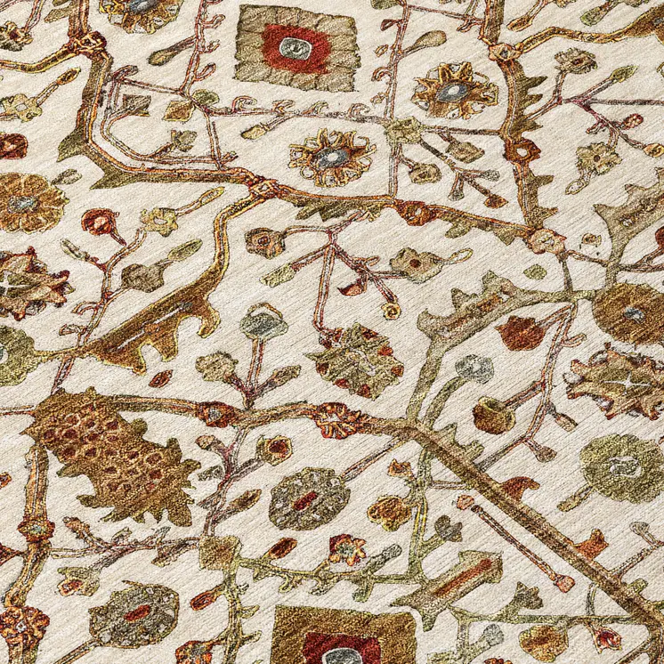 8' X 10' Ivory Brown And Red Floral Washable Indoor Outdoor Area Rug