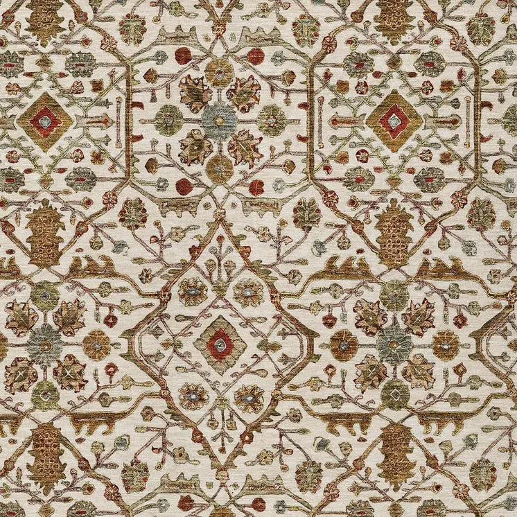 9' X 12' Ivory Brown And Red Floral Washable Indoor Outdoor Area Rug