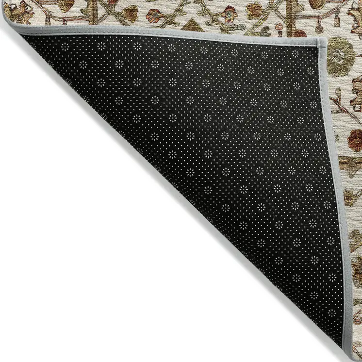 10' X 14' Ivory Brown And Red Floral Washable Indoor Outdoor Area Rug