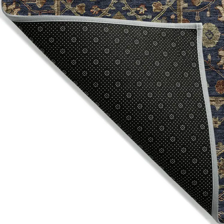 5' X 8' Navy Blue Brown And Red Floral Washable Indoor Outdoor Area Rug