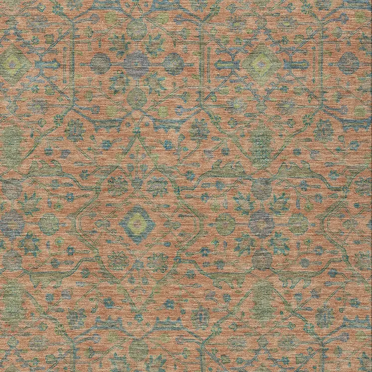 3' X 5' Coral And Teal Blue Floral Washable Indoor Outdoor Area Rug