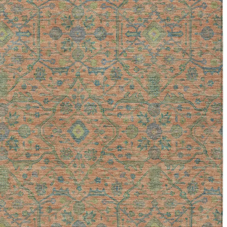 5' X 8' Coral And Teal Blue Floral Washable Indoor Outdoor Area Rug