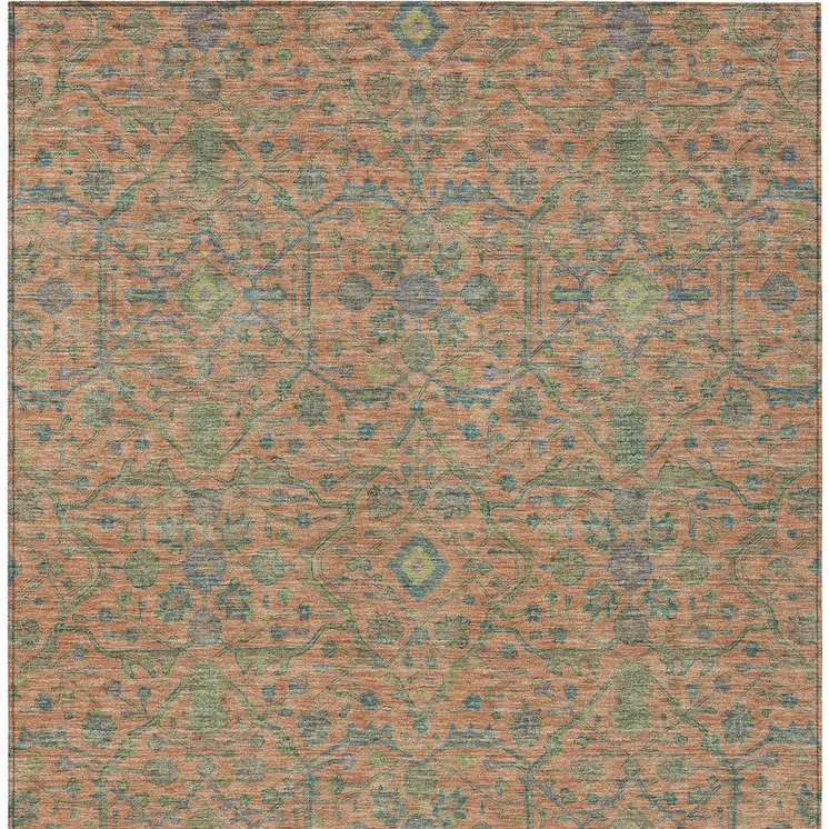 8' X 10' Coral And Teal Blue Floral Washable Indoor Outdoor Area Rug