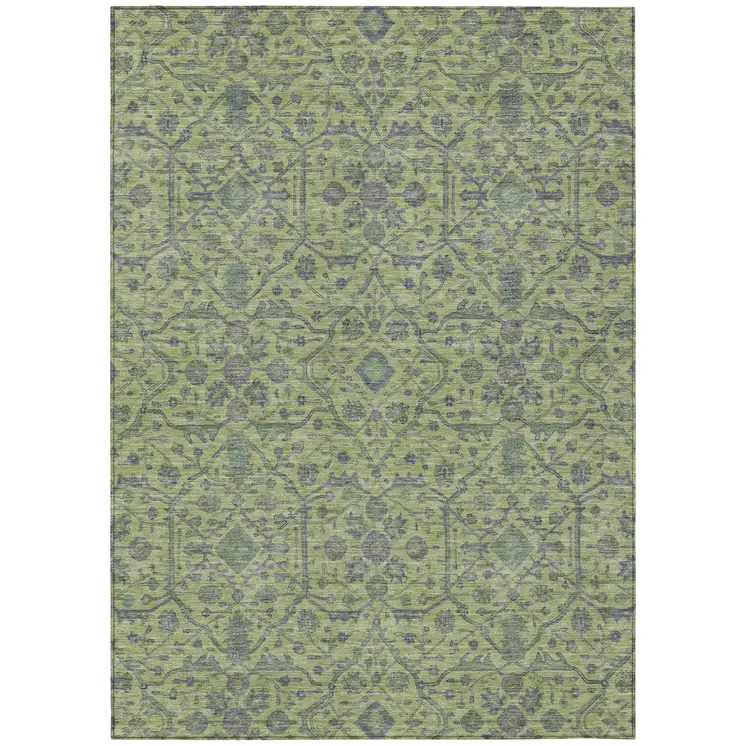 5' X 8' Lime Green And Gray Floral Washable Indoor Outdoor Area Rug