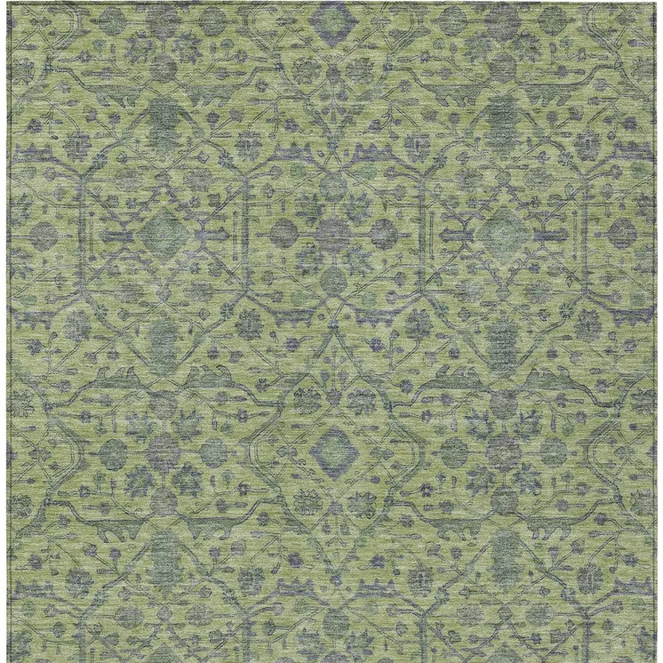 5' X 8' Lime Green And Gray Floral Washable Indoor Outdoor Area Rug