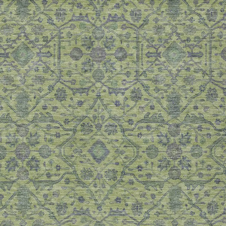 9' X 12' Lime Green And Gray Floral Washable Indoor Outdoor Area Rug