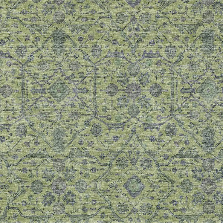 10' X 14' Lime Green And Gray Floral Washable Indoor Outdoor Area Rug