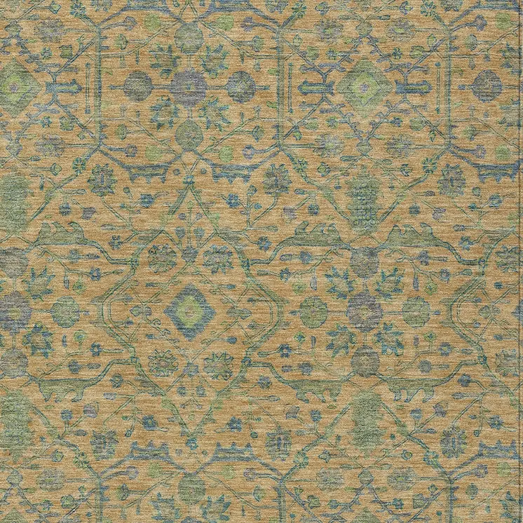 3' X 5' Orange Blue And Green Floral Washable Indoor Outdoor Area Rug