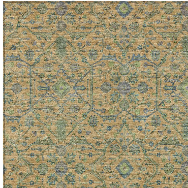 5' X 8' Orange Blue And Green Floral Washable Indoor Outdoor Area Rug